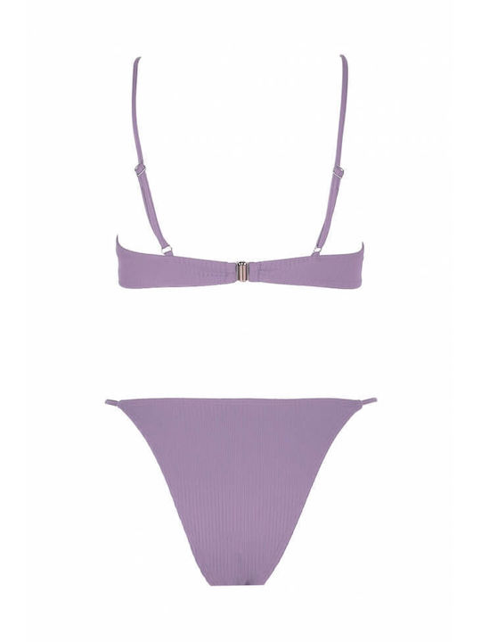 Luigi Padded Bikini Set Triangle Top & Brazil Bottom with Adjustable Straps Lilac