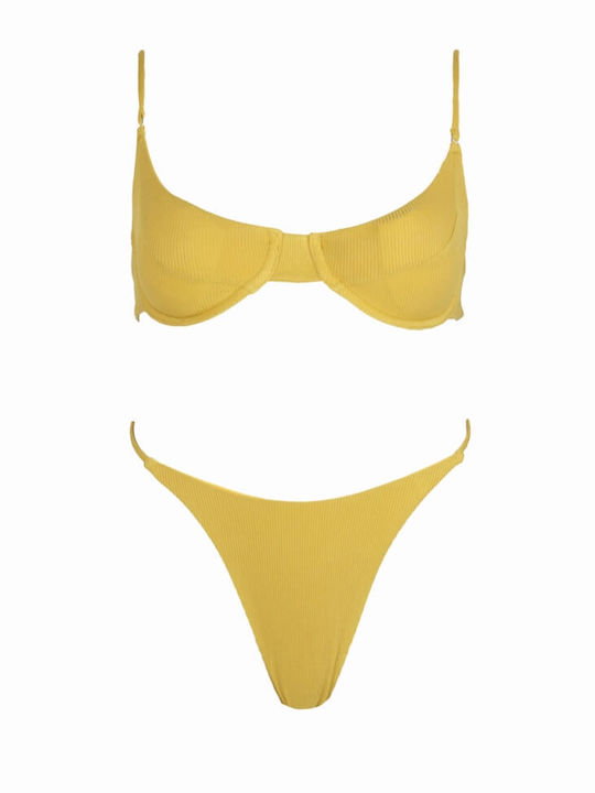 Luigi Padded Underwire Bikini Set Bra & Brazil Bottom with Adjustable Straps Yellow