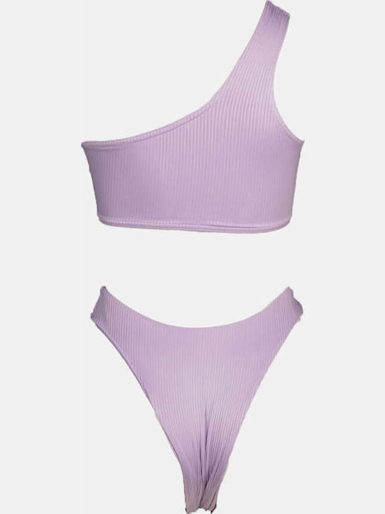 Gigi Set Bikini Με Έναν Ώμο Ψηλόμεσο Λιλά