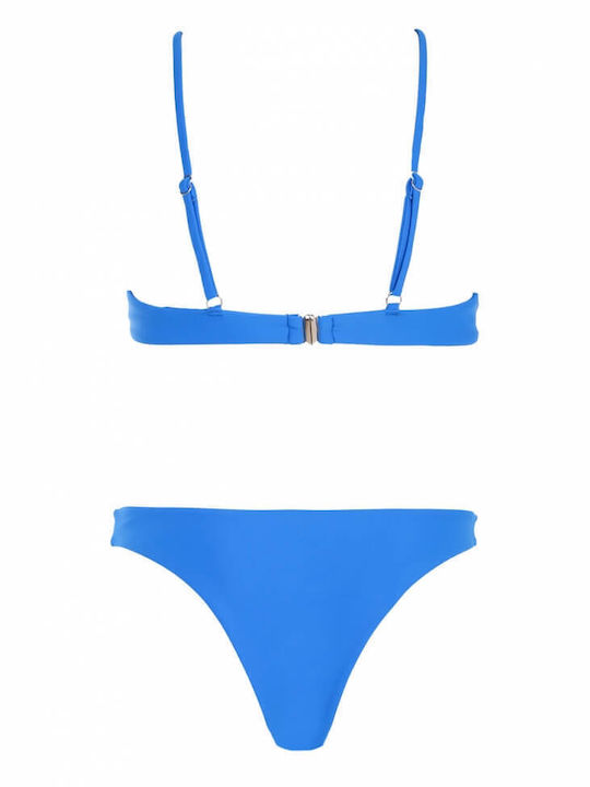 Luigi Padded Underwire Bikini Set Bra & Brazil Bottom with Adjustable Straps Blue
