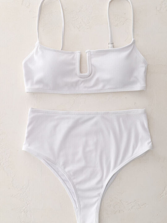 Luigi Padded Bikini Set Sports Bra & Brazil Bottom with Adjustable Straps White