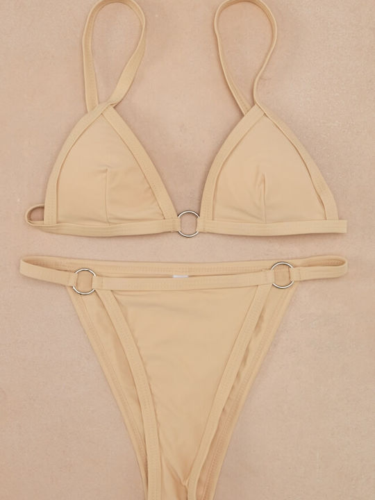 Luigi Padded Bikini Set Triangle Top & Brazil Bottom with Adjustable Straps Beige