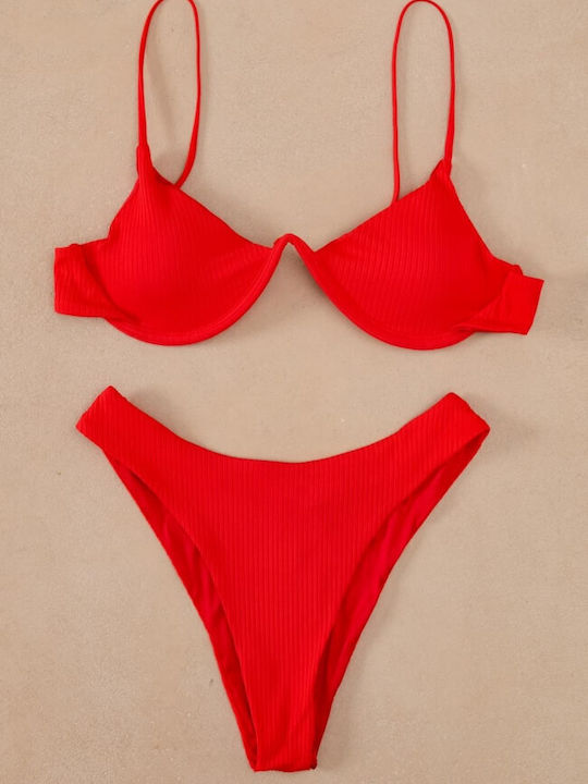 Luigi Underwire Bikini Set Bra & High Waisted Bottom with Adjustable Straps Red