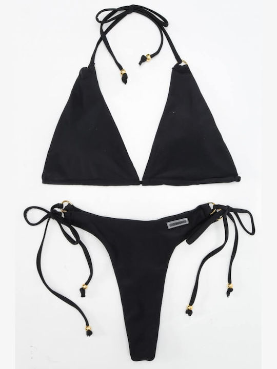 Luigi Padded Bikini Set Triangle Top & String Bottom Black