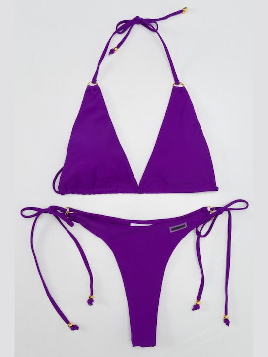 Luigi Padded Bikini Set Triangle Top & String Bottom Purple