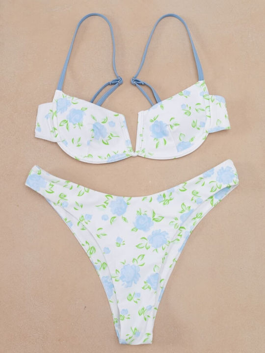 Set Bikini Floral Albastru Deschis
