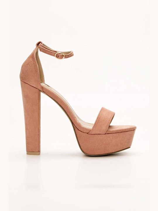 Luigi Platform Synthetic Leather Women's Sandals with Ankle Strap Pink with Chunky High Heel