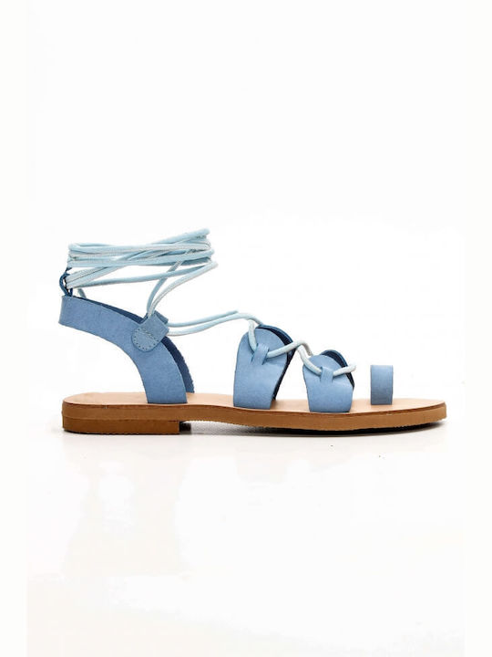 Luigi Leather Lace-Up Women's Sandals Light Blue