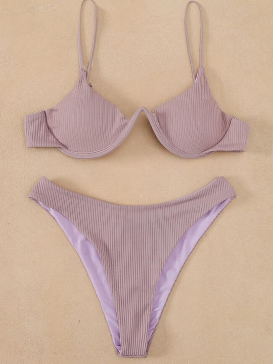 Underwire Bikini Set Bra & Brazil Bottom Gigi with Adjustable Straps Pink