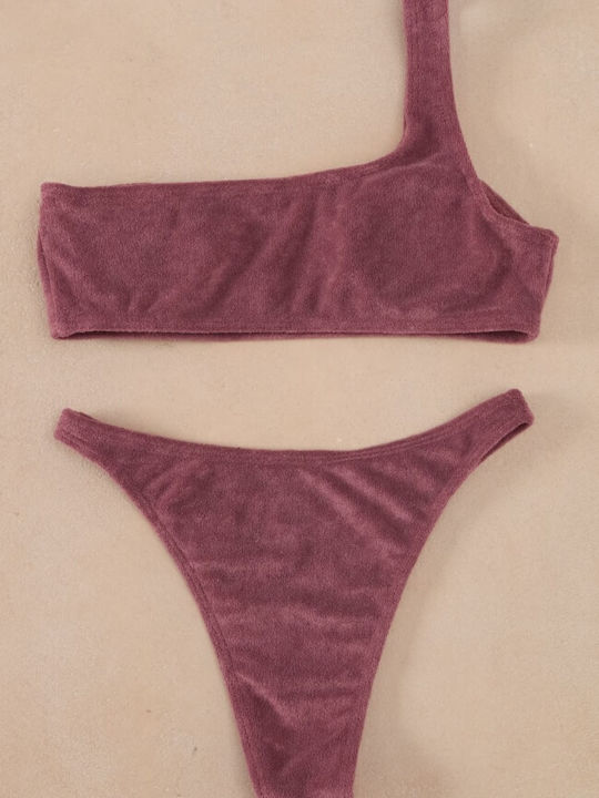 Bikini Set One Shoulder Top & Slip Bottom Terry Purple