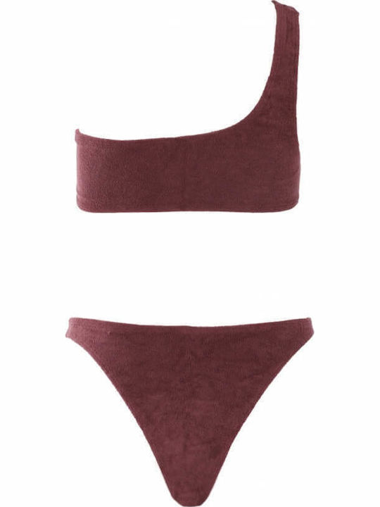 Bikini Set One Shoulder Top & Slip Bottom Terry Purple