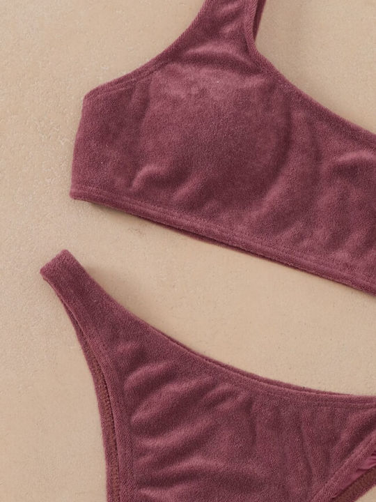 Bikini Set One Shoulder Top & Slip Bottom Terry Purple