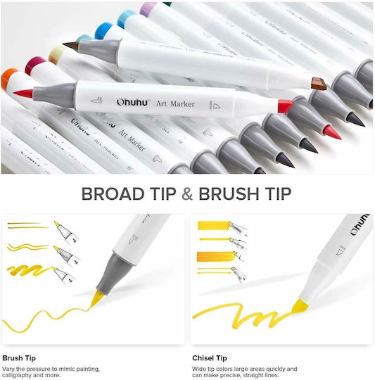 Ohuhu Honolulu Brush & Chisel 24 Маркери Основни Цветове