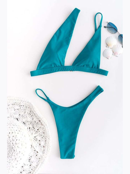 Bikini Set One Shoulder With Removable Padding & Blue Brazil