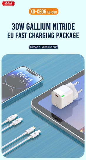 XO Φορτιστής Χωρίς Καλώδιο GaN με Θύρα USB-C 30W Power Delivery Λευκός (CE06)