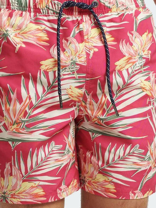 Ovin Vintage Hawaiian Men's Swimwear Shorts Red Floral