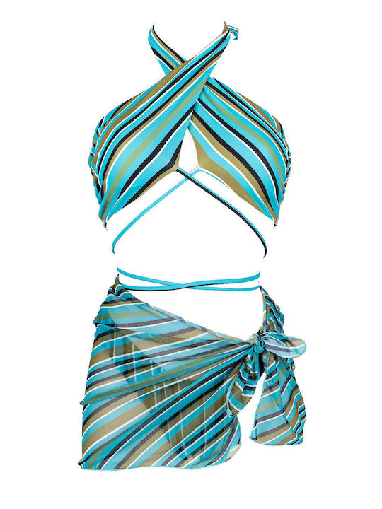 Set Bikini Set De Bikini Cu Burete Detașabil Cu Dungi Turcoaz