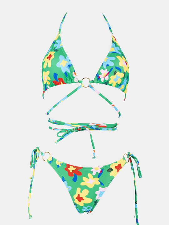 Set Bikini Triunghi Cu Burete Detașabil & Brazilia Floral Verde