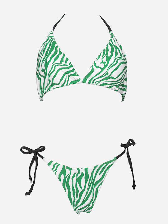 Set Bikini Dreieck mit Abnehmbarer Verstärkung Animal Print Grün