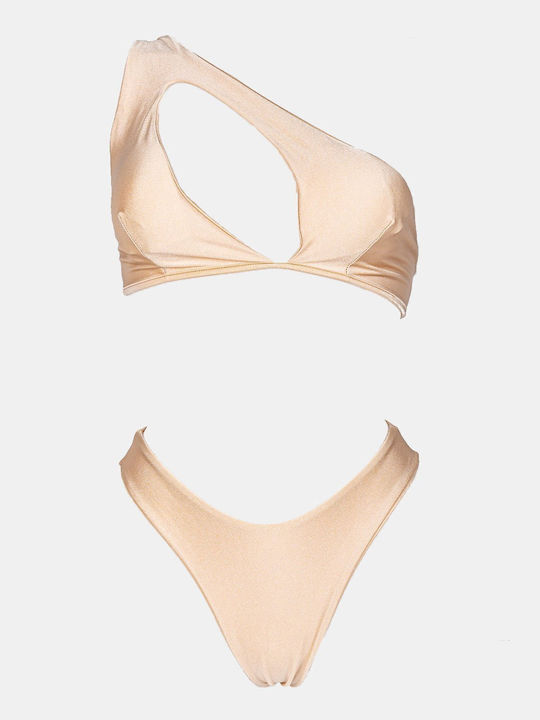 Set Bikini Un Umăr Bej