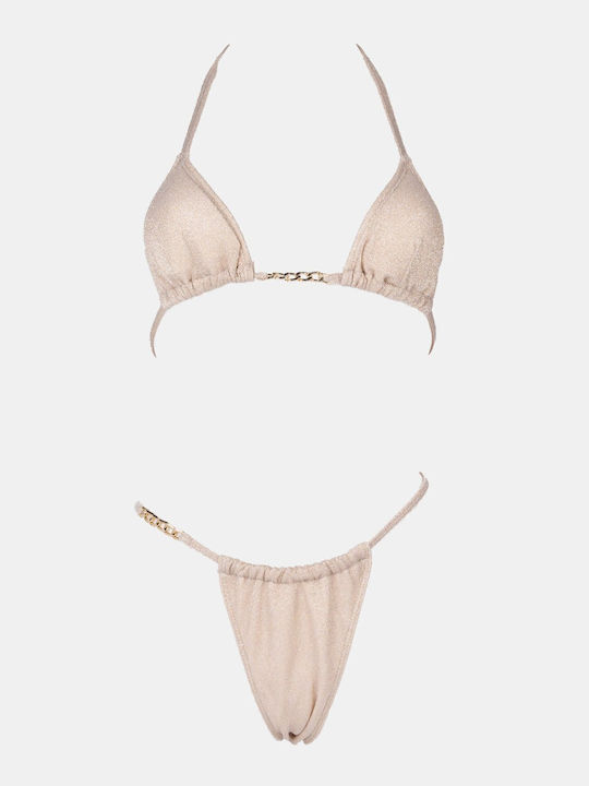 Set Bikini Triangle with Removable Padding and Brazil High Waist Beige