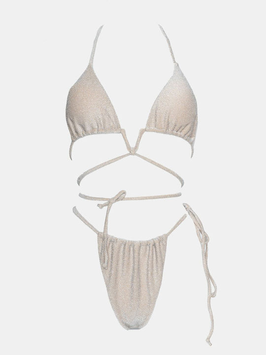 Set Bikini Triunghi & Brazilia Talie Înaltă Bej