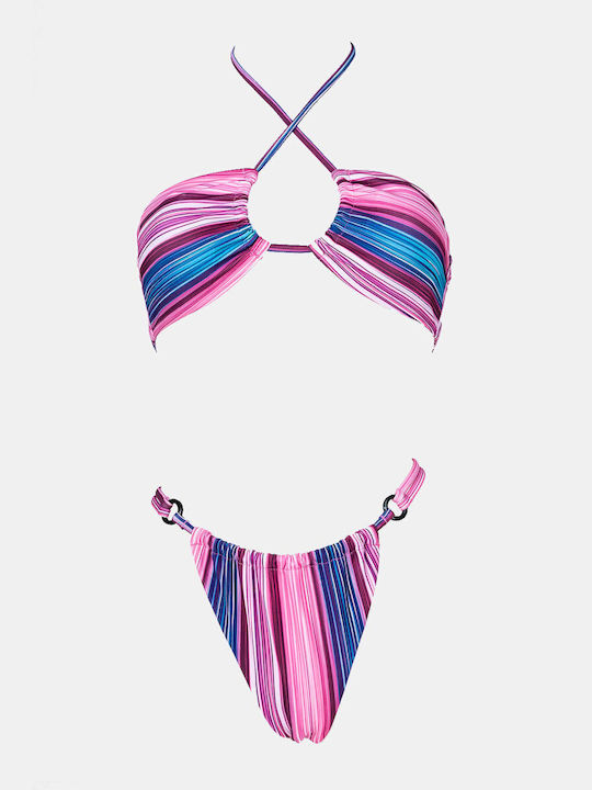 Set Bikini με Αφαιρούμενη Ενίσχυση Brazil Ριγέ Ροζ