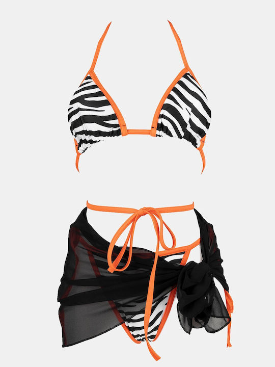 Set Bikini 3 Stücke Dreieck mit Abnehmbarer Verstärkung Animal Print Schwarz