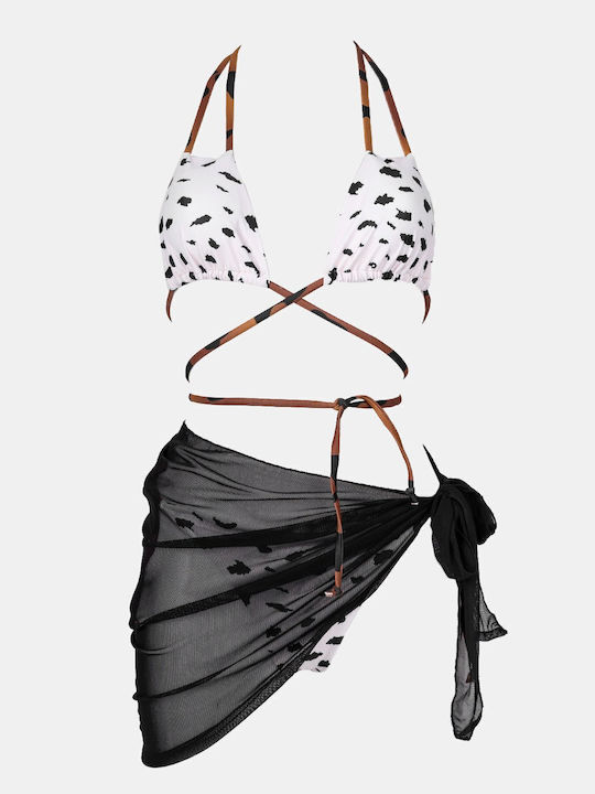 Set Bikini 3 Stücke Dreieck Animal Print Weiß
