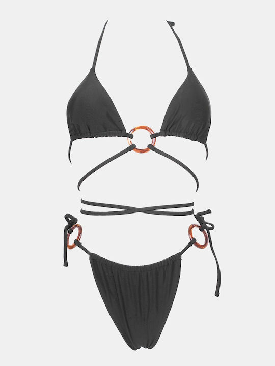 Bikini Set Triangle with Removable Padding and Brazil Bottom Black