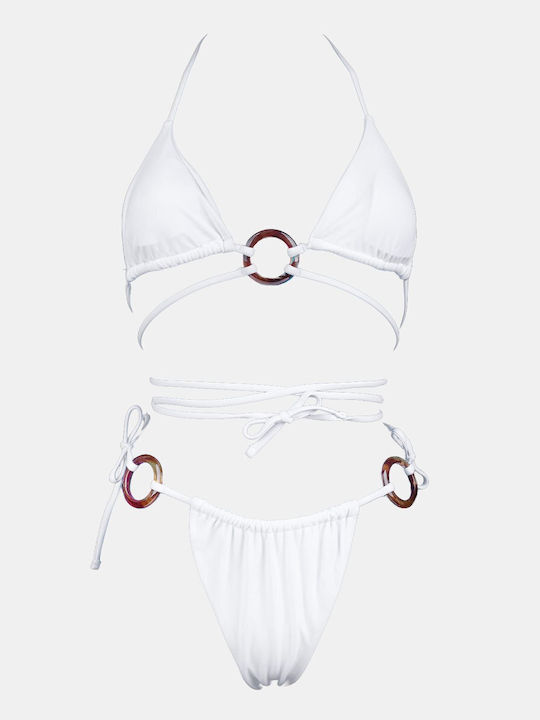 Set Bikini Triunghi Cu Burete Detașabil Și Brazilia Alb