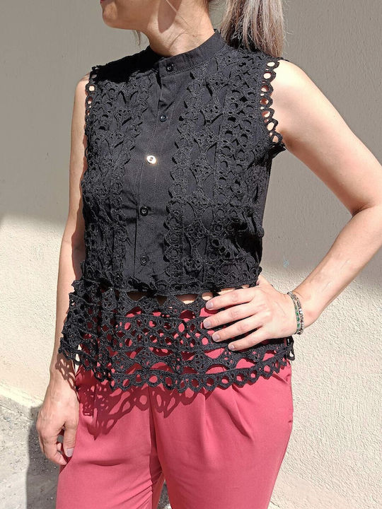 Women's lace shirt in black(RIZ55)