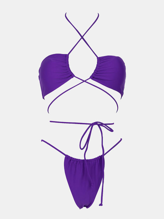 Set Bikini Triunghi & Brazilia Talie Înaltă Violet
