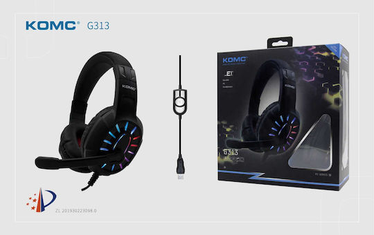 Komc G313 Over Ear Gaming Headset cu conexiune 2x3,5mm / USB Negru