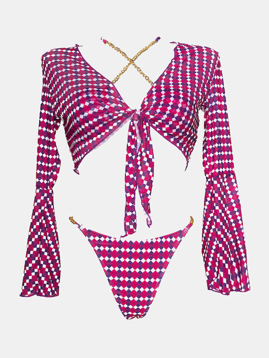 Set Bikini Set De Bikini Triunghi Cu Burete Detașabil & Brazilia Talie Înaltă Fuchsia