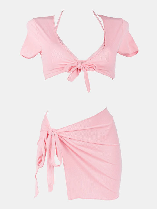 Set Bikini 3 Τεμαχίων Τριγωνάκι Ροζ