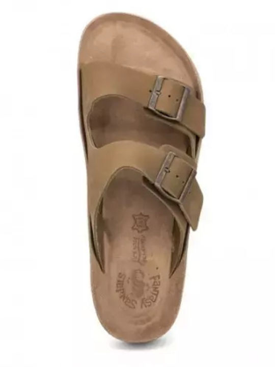 Leather Women's Flat Sandals Anatomic in Khaki Color