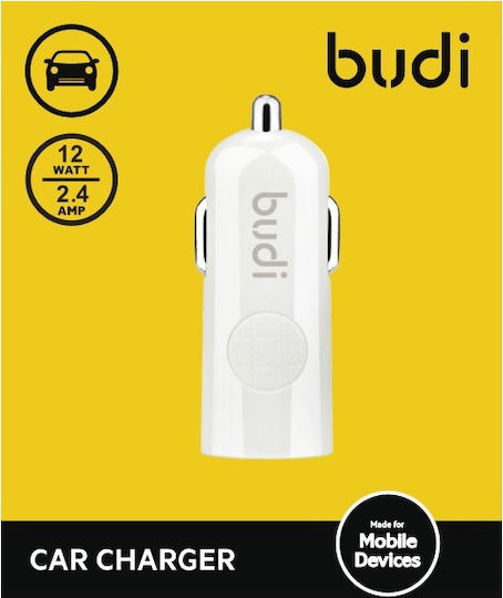 Budi Φορτιστής Αυτοκινήτου 12W 2.4A με μία Θύρα: 1xUSB Λευκός