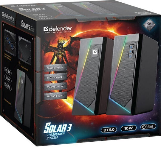 Defender Solar 3 2.0 Wireless Speakers with RGB and Bluetooth 10W Black