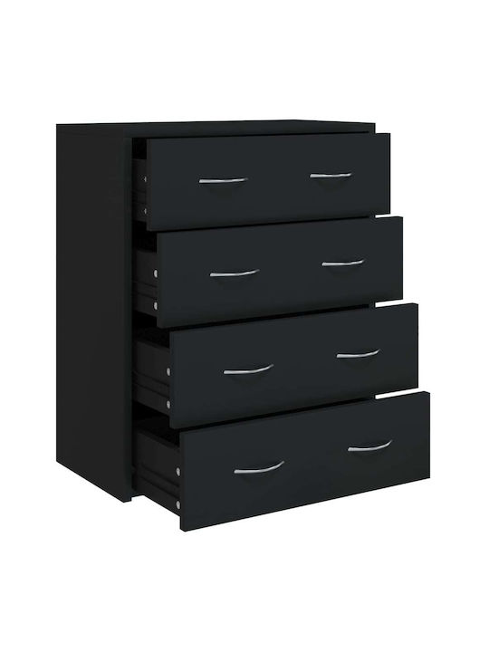 Wooden Chest of Drawers with 4 Drawers Black 60x30.5x71cm