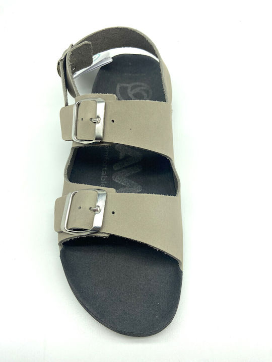 Leder Flache Sandalen für Damen Anatomisch in Gray Farbe