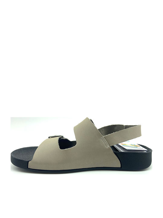 Leder Flache Sandalen für Damen Anatomisch in Gray Farbe