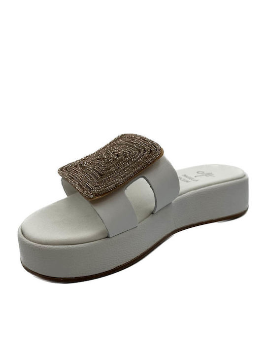 Leather Women's Flat Sandals in White Color