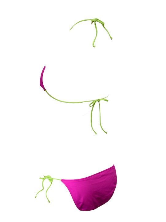 Bikini Set Triangle Top & Slip Bottom with Laces with Adjustable Straps Fuchsia