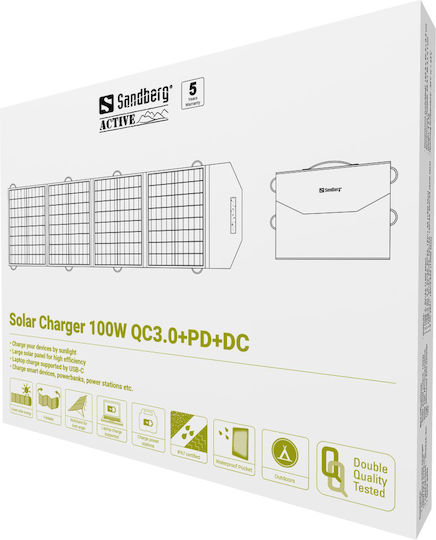 Sandberg Foldable Solar Panel Charger 100W with USB Output for Portable Devices