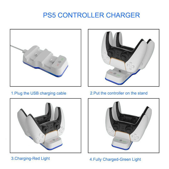 Jys P5116 Stație de încărcare pentru 2 controllere PS5 cu iluminare LED Alb