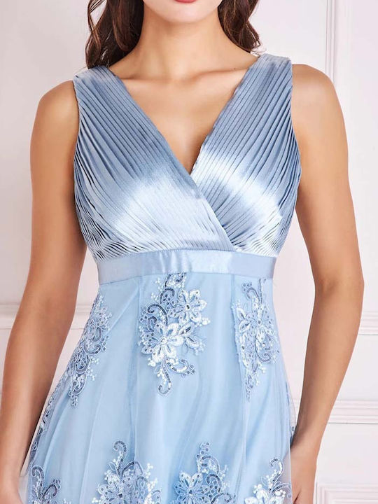 Καλοκαιρινό Maxi Φόρεμα για Γάμο / Βάπτιση Σατέν Γαλάζιο