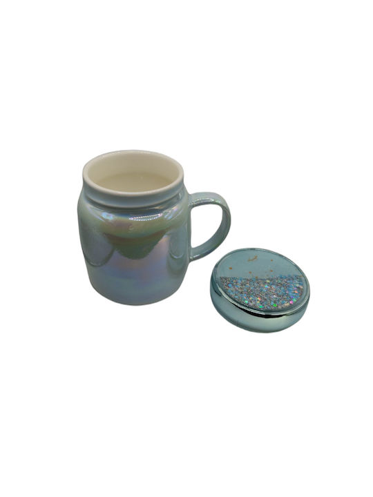 Ceramic Cup with Lid Blue 360ml