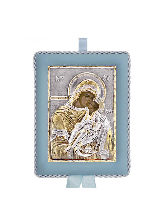 Silver Icon for Newborn Boy Virgin Mary Glykofilousa 14,5x11,5cm (with local gold plating)