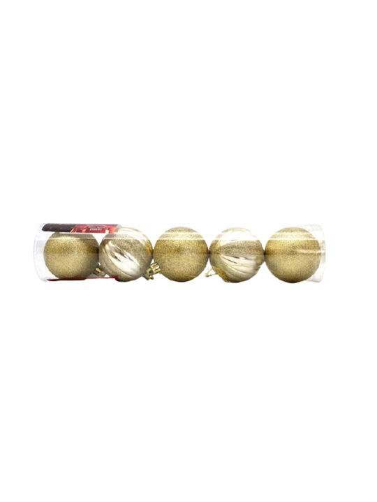 Set of 5 Gold Ball Ornaments 6x6cm